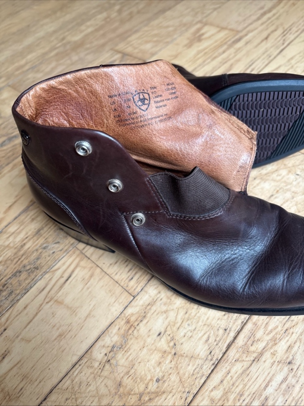 Ariat Brown Leather Ankle Booties - side snaps - Picture 7 of 8